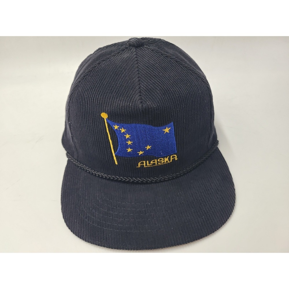 Vintage Alaska Hat Cap State Flag Corduroy Rope Snapback Cotton Travel Men Black